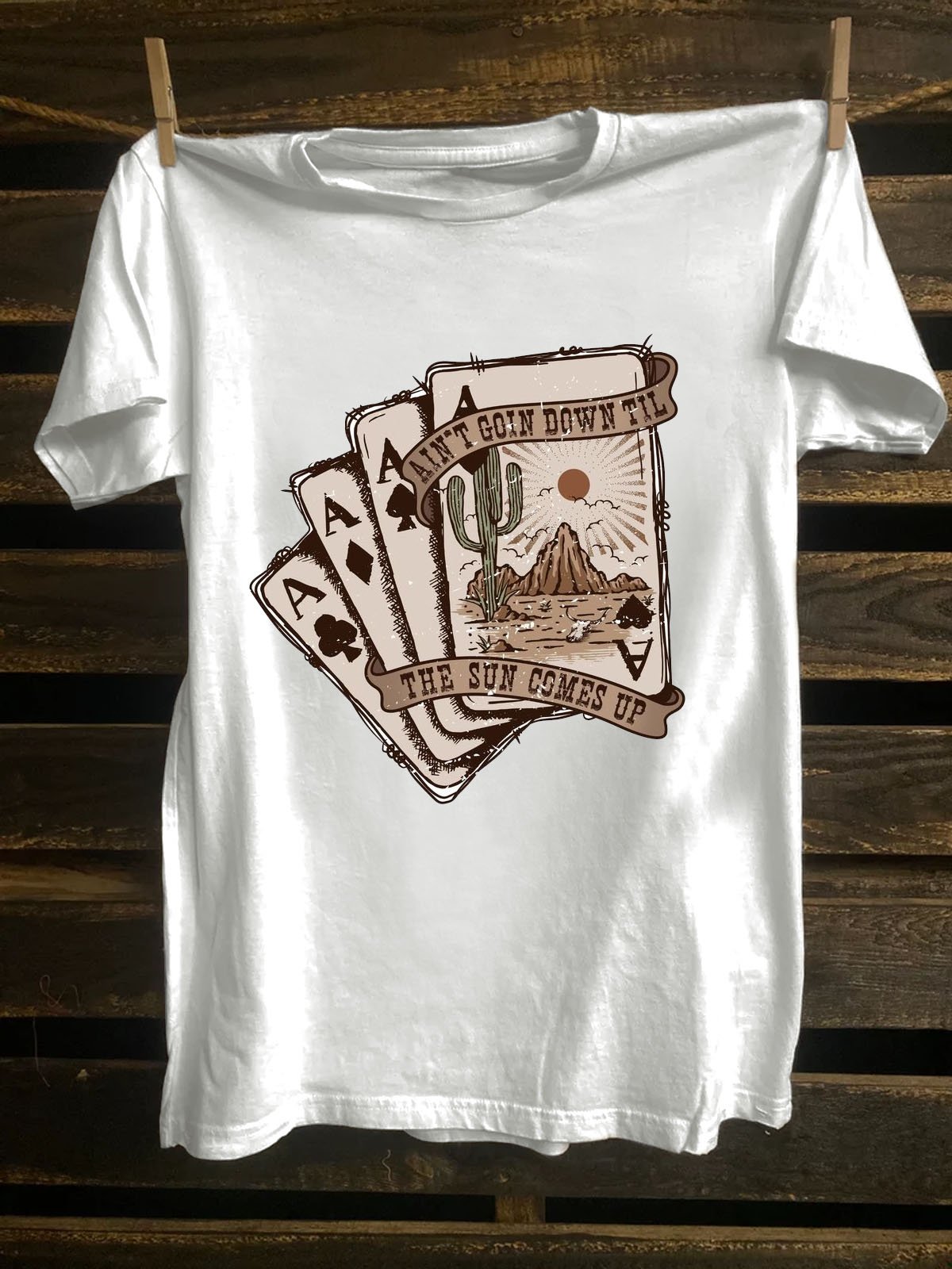 Crew Neck Western Style Scenery Cotton-Blend T-Shirt
