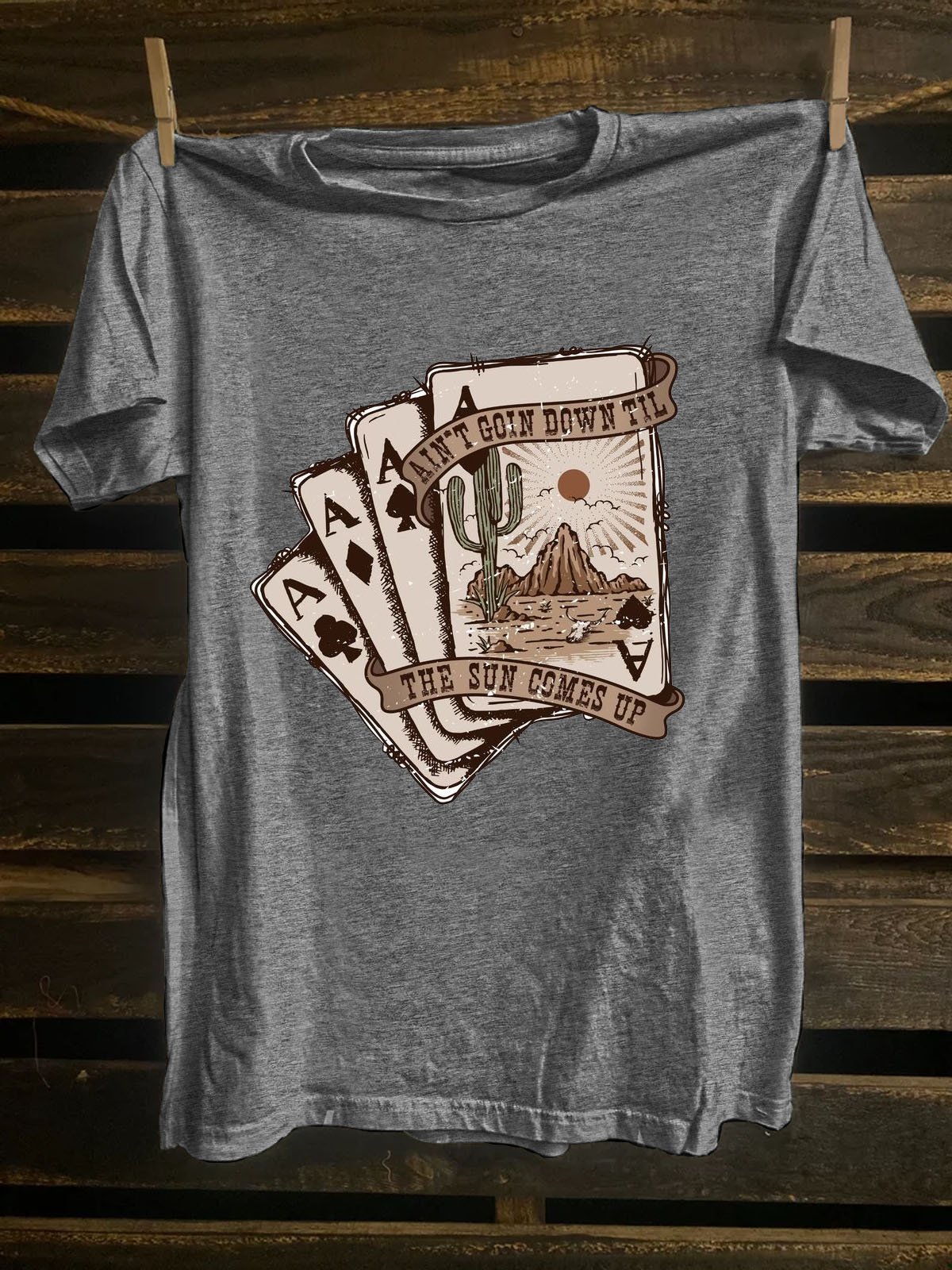 Crew Neck Western Style Scenery Cotton-Blend T-Shirt