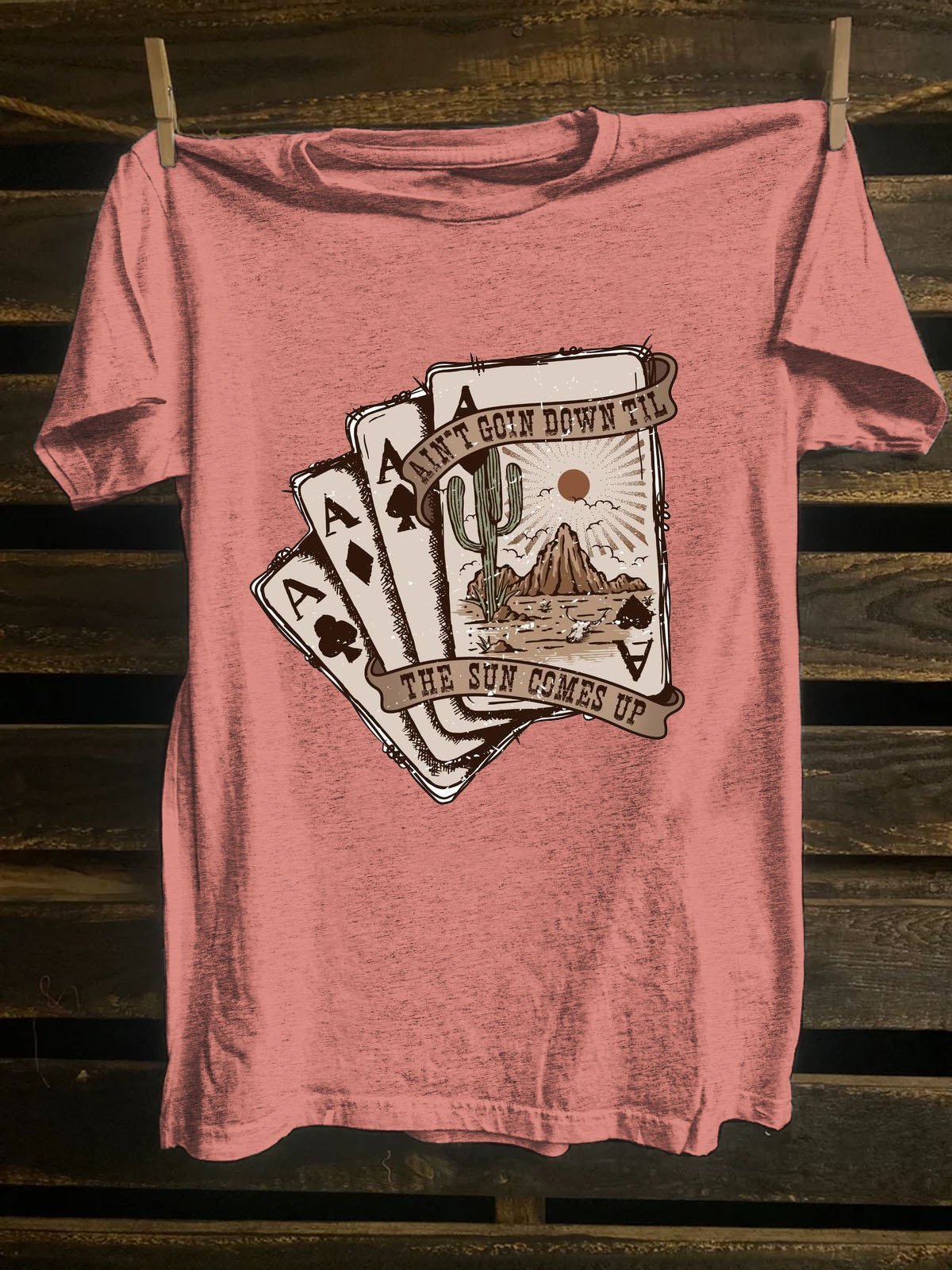 Crew Neck Western Style Scenery Cotton-Blend T-Shirt