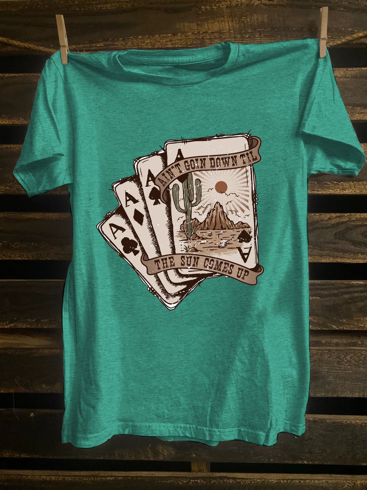 Crew Neck Western Style Scenery Cotton-Blend T-Shirt