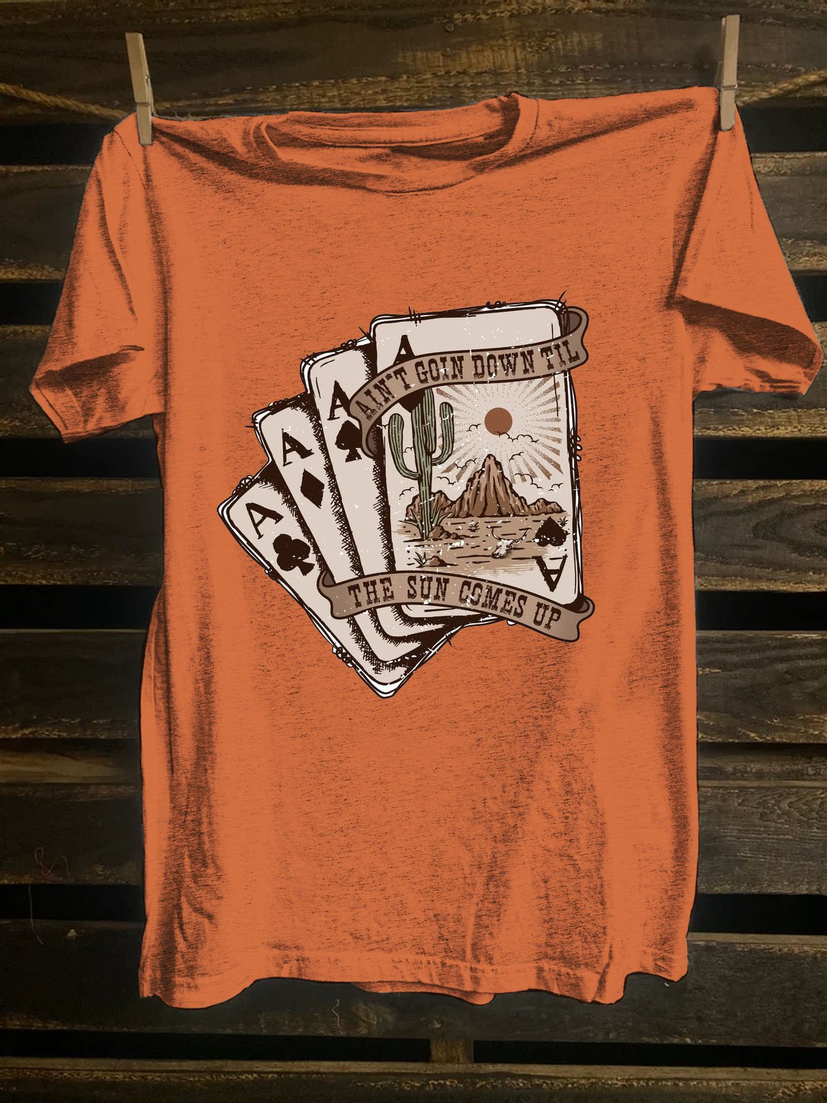 Crew Neck Western Style Scenery Cotton-Blend T-Shirt