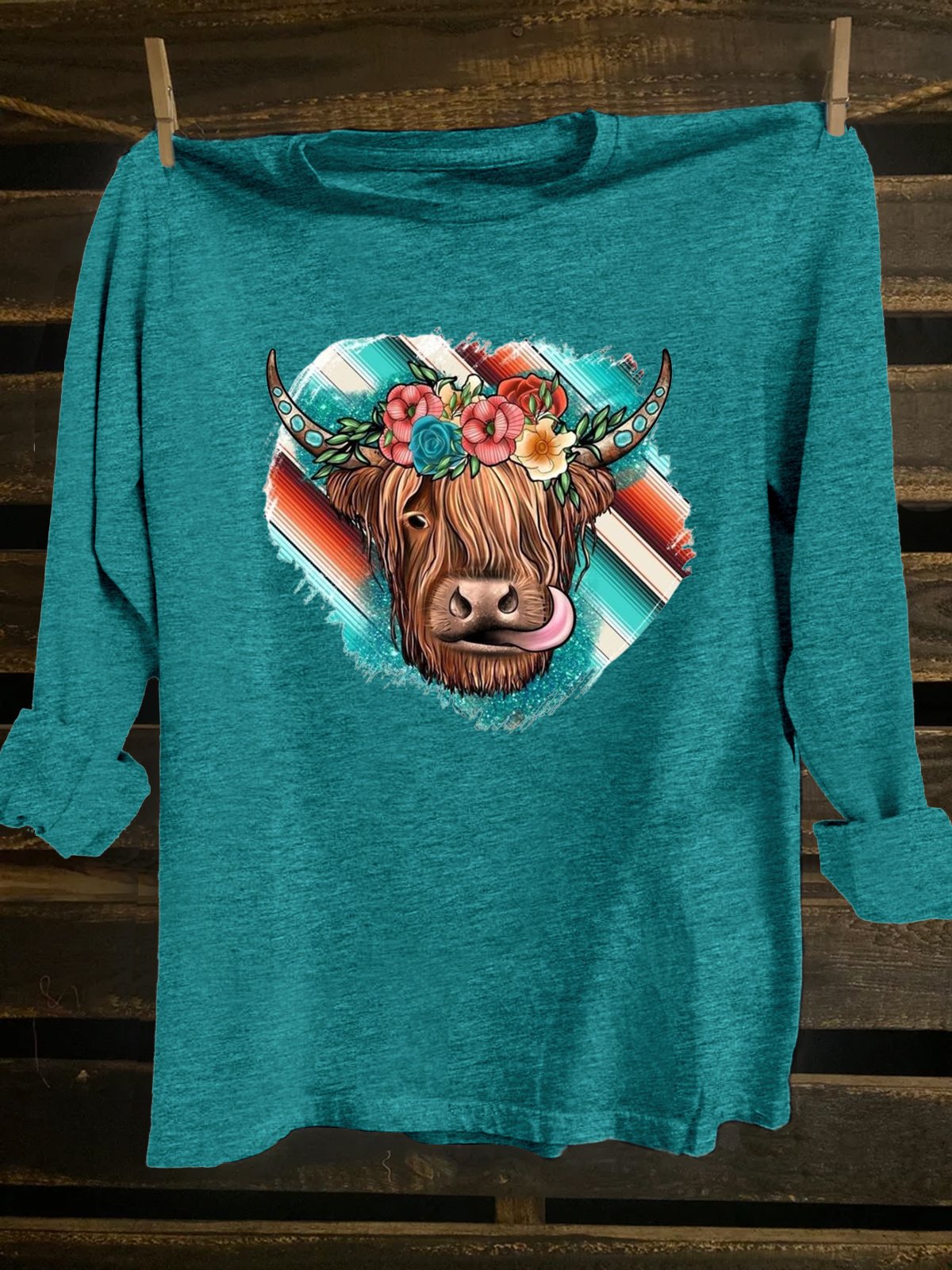 Crew Neck Cotton-Blend Western Style T-Shirt