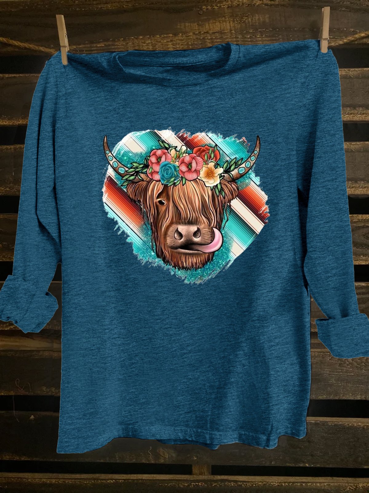 Crew Neck Cotton-Blend Western Style T-Shirt