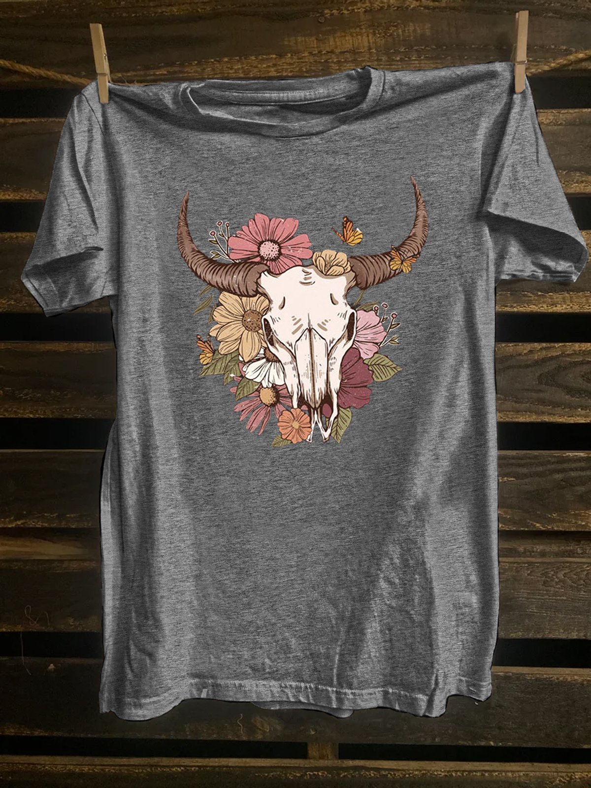 Western Style Cotton-Blend Crew Neck Loose T-Shirt