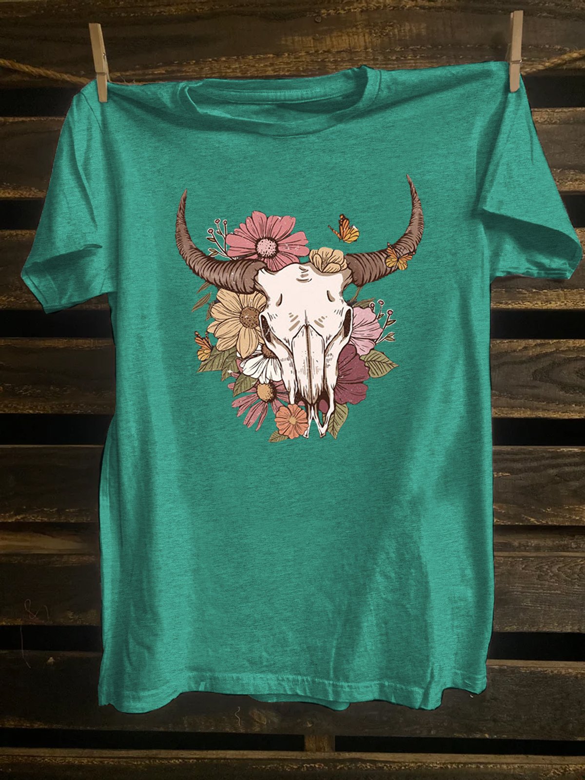 Western Style Cotton-Blend Crew Neck Loose T-Shirt