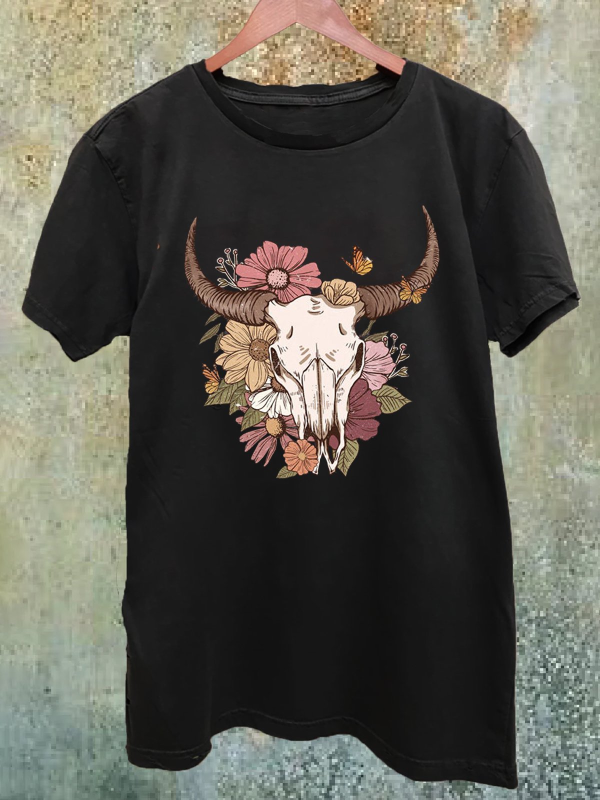 Western Style Cotton-Blend Crew Neck Loose T-Shirt