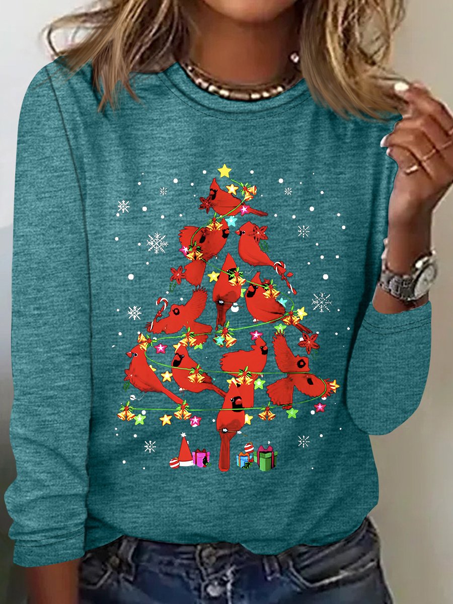 Cardinal Bird Christmas Casual Long Sleeve Shirt