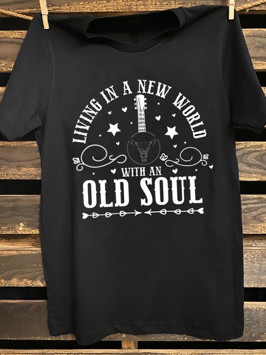 Western Style Crew Neck Letter Pattern Cotton T-Shirt