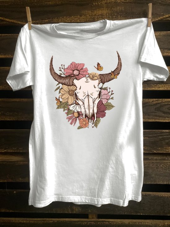 Western Style Cotton-Blend Crew Neck Loose T-Shirt