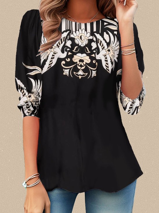 Women Round Neck Long Sleeve T-shirt