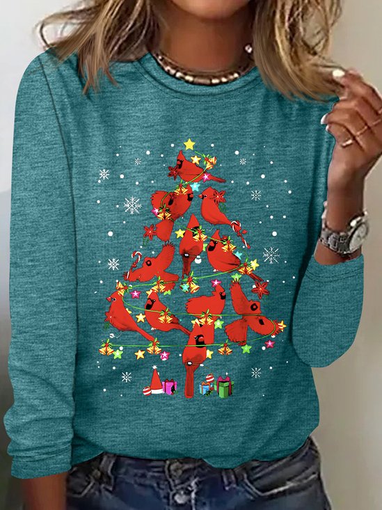 Cardinal Bird Christmas Casual Long Sleeve Shirt