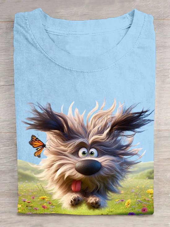 Casual Cotton Dog Loose Crew Neck T-Shirt