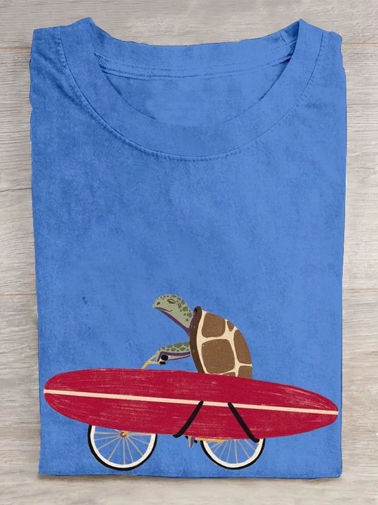 Sea Turtle print round neck casual T-shirt