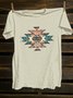 Western Style Loose Crew Neck Cotton-Blend T-Shirt