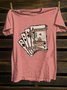 Crew Neck Western Style Scenery Cotton-Blend T-Shirt