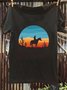 Scenery Crew Neck Cotton-Blend Western Style T-Shirt