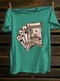 Crew Neck Western Style Scenery Cotton-Blend T-Shirt
