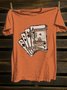 Crew Neck Western Style Scenery Cotton-Blend T-Shirt