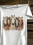 Floral & Horse Printed Western Style T-Shirt
