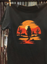 Loose Crew Neck Cotton-Blend Western Style T-Shirt