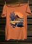 Cactus &Car Printed Western Style Loose Crew Neck T-Shirt