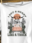 Western Style Landscape Print Cotton-Blend Crew Neck T-Shirt
