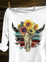 Cattle Skull Printed Western Style Long Sleeve T-Shirt