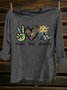 Western Style Crew Neck Floral Text Letters Long Sleeve T-Shirt