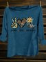 Western Style Crew Neck Floral Text Letters Long Sleeve T-Shirt