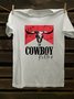 Western Style Crew Neck Cotton-Blend T-Shirt