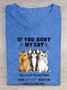 Cat & Text Letters Printed Crew Neck T-Shirt