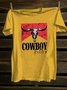 Western Style Crew Neck Cotton-Blend T-Shirt