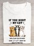 Cat & Text Letters Printed Crew Neck T-Shirt
