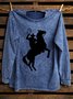 Horse Printed Distressing Western Style Sweatshirt