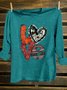 Crew Neck Cotton-Blend Western Style Text Letters T-Shirt