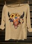 Cotton-Blend Loose Crew Neck Western Style T-Shirt