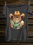 Funny Cat Printed Western Style Short Sleeve T-Shirt