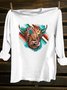 Crew Neck Cotton-Blend Western Style T-Shirt
