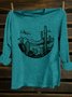 Crew Neck Western Style Loose Landscape Print T-Shirt