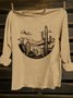 Crew Neck Western Style Loose Landscape Print T-Shirt