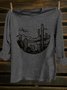 Crew Neck Western Style Loose Landscape Print T-Shirt