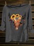 Cotton-Blend Loose Crew Neck Western Style T-Shirt
