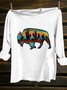 Landscape Cotton-Blend Western Style Loose T-Shirt