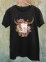 Western Style Cotton-Blend Crew Neck Loose T-Shirt