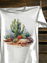 Crew Neck Cactus Cotton-Blend Western Style T-Shirt