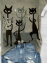 V Neck Casual Cat T-Shirt