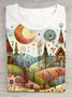 Landscape printed round neck short sleeved casual T-shirt