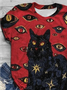 Cat print short sleeved round neck T-shirt