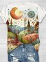 Landscape printed round neck short sleeved casual T-shirt
