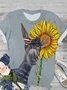 Crew Neck Casual Loose Sunflower T-Shirt